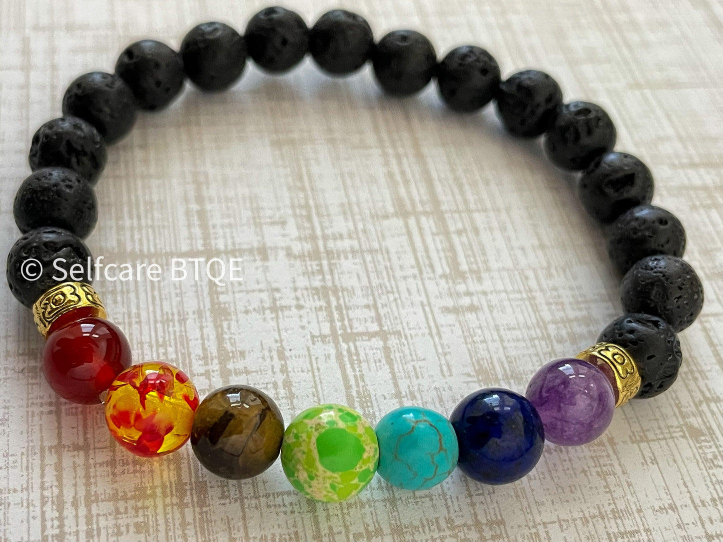 7 Chakra Bracelet Handmade Black Lava Stone Beads