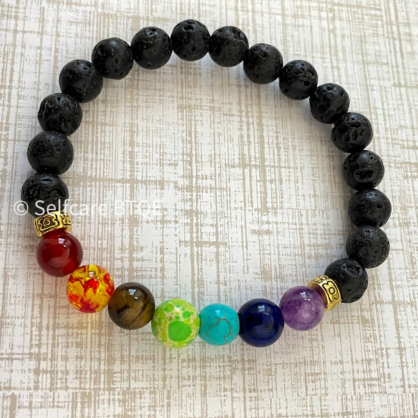 7 Chakra Bracelet Handmade Black Lava Stone Beads