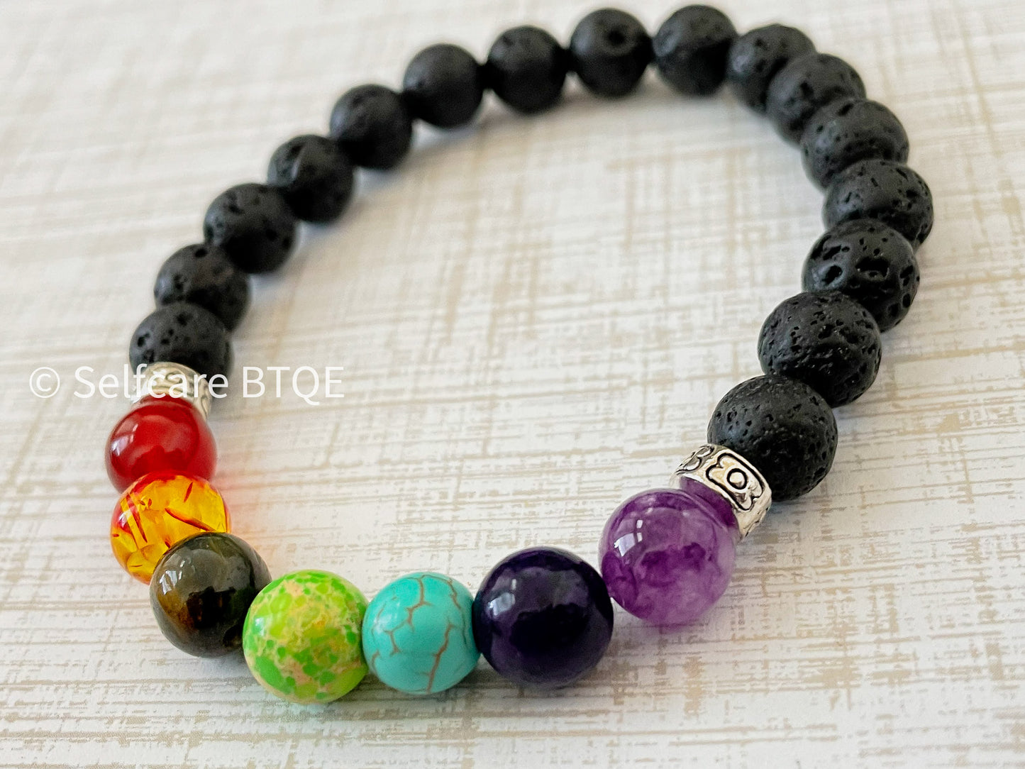 7 Chakra Bracelet Handmade Black Lava Stone Beads