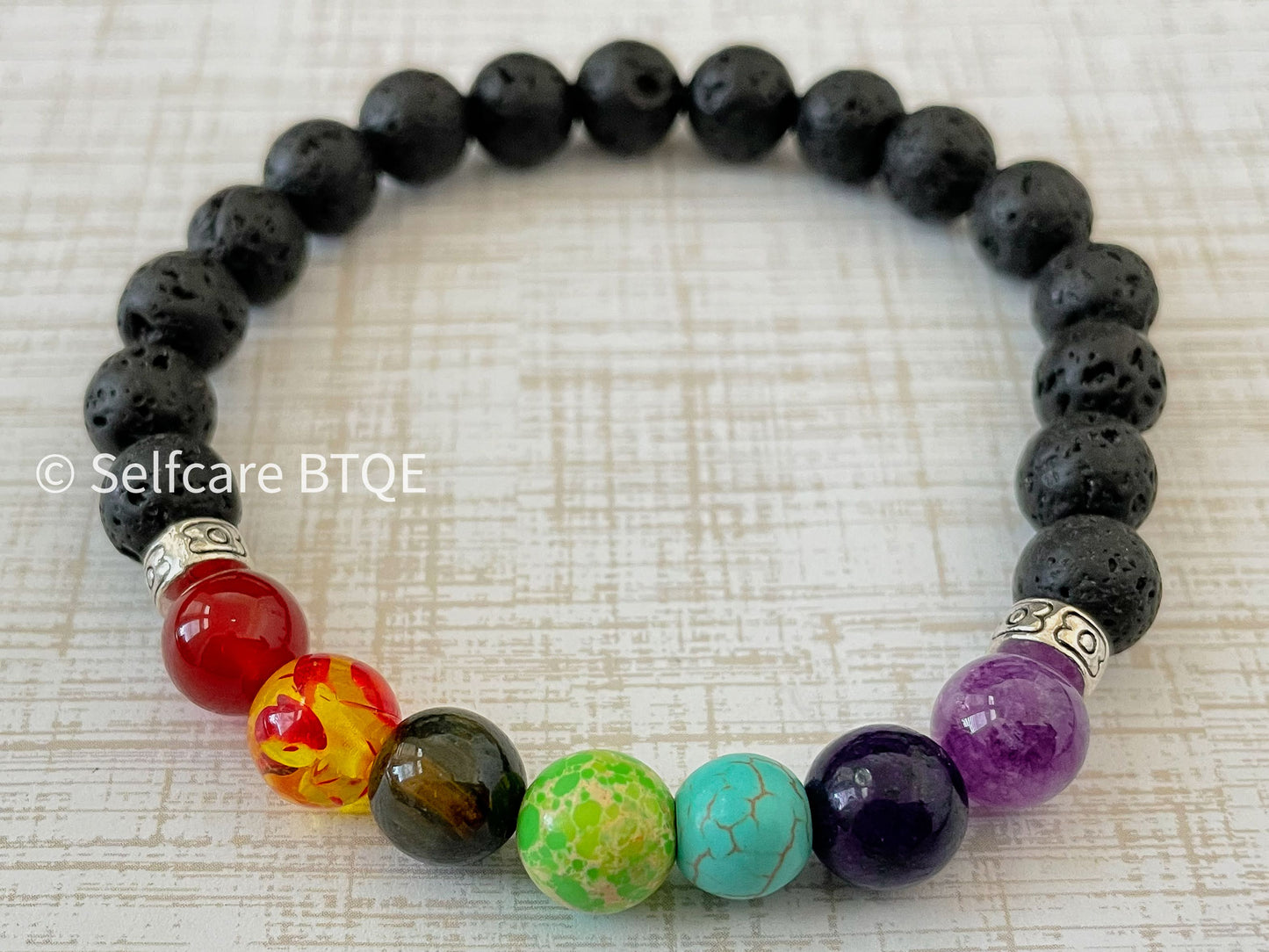 7 Chakra Bracelet Handmade Black Lava Stone Beads