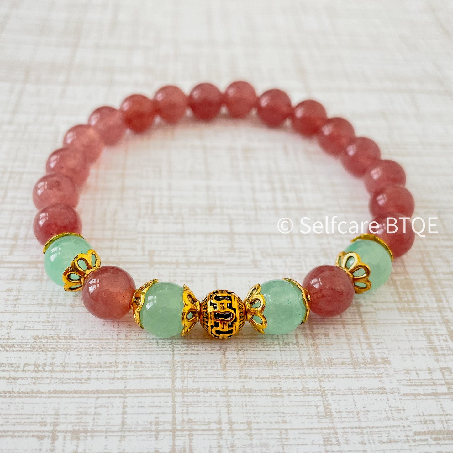 The Heart’s Oasis: Strawberry Crystal & Aquamarine Agate Bracelet