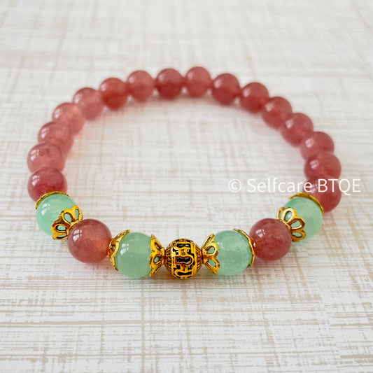 The Heart’s Oasis: Strawberry Crystal & Aquamarine Agate Bracelet