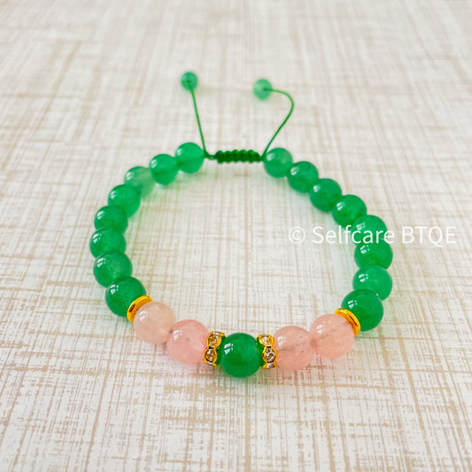 The Heart’s Harmony: Natural Emerald Jadeite & Rose Quartz Bracelet