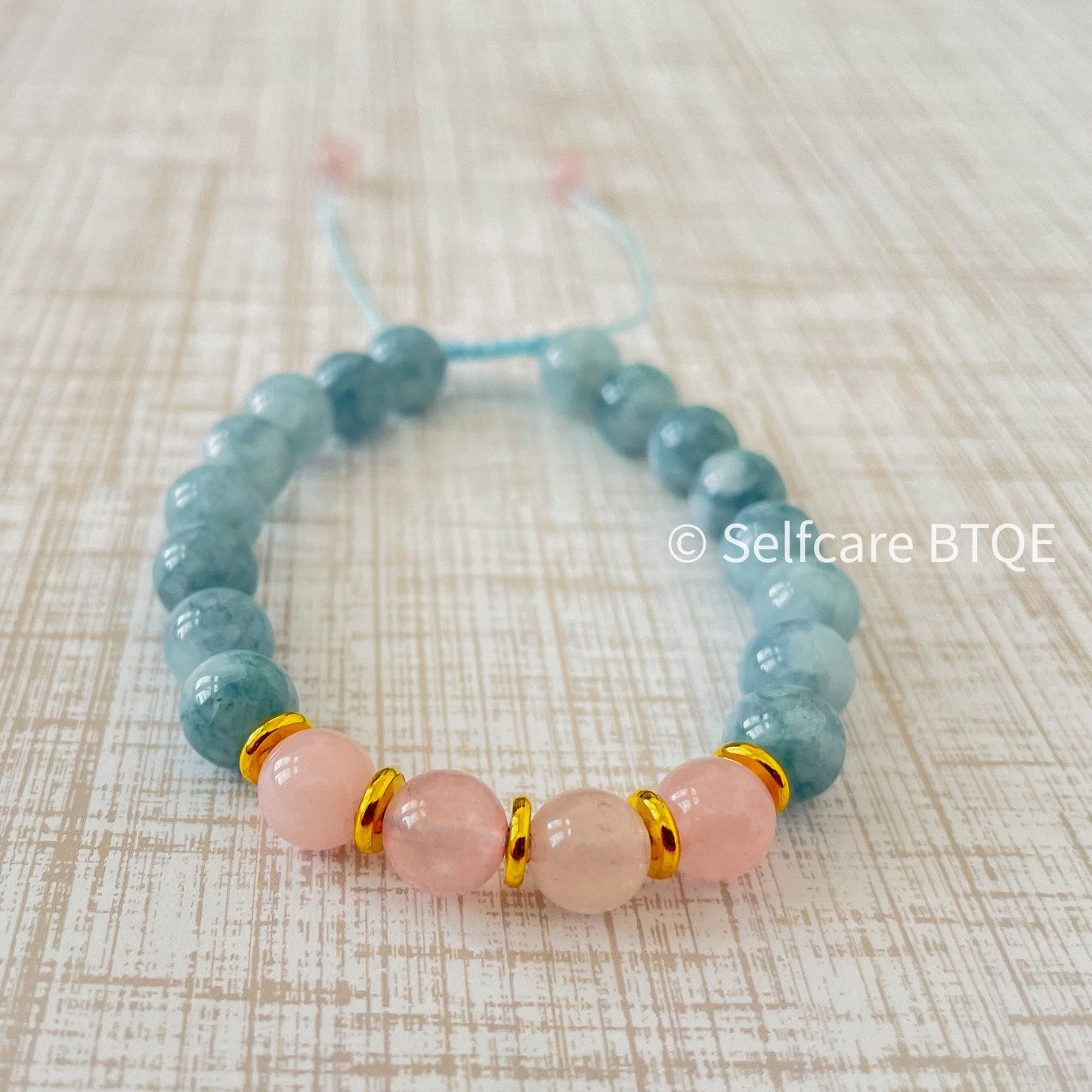 Rose Quartz & Natural Aquamarine Stone Beaded Bracelet | 8 mm
