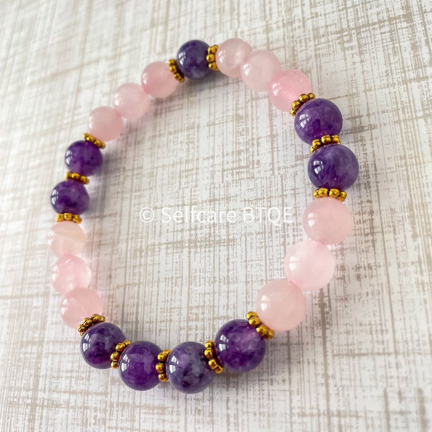 Amethyst Crystal & Rose Quartz Stone Love & Relationship Bracelet | 8 mm