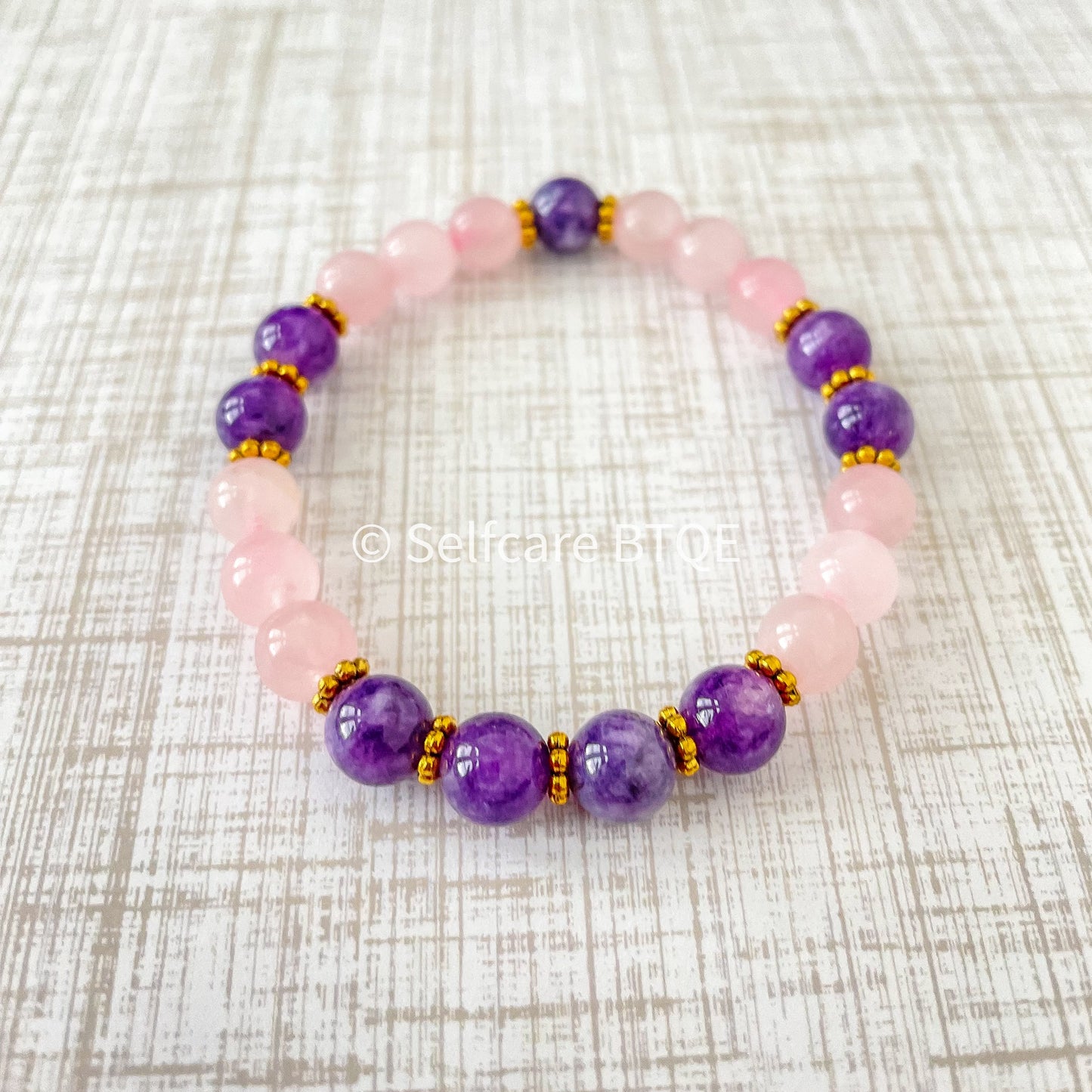 Amethyst Crystal & Rose Quartz Stone Love & Relationship Bracelet | 8 mm