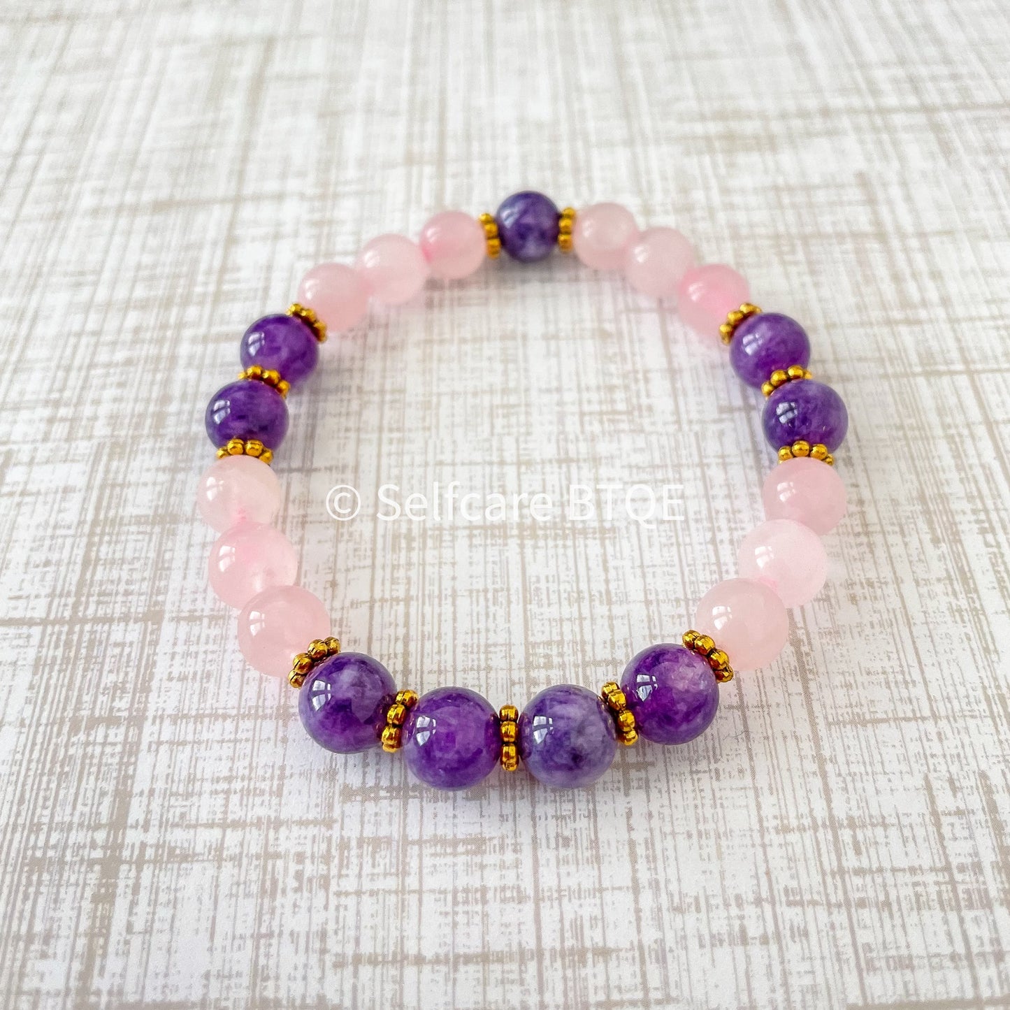 Amethyst Crystal & Rose Quartz Stone Love & Relationship Bracelet | 8 mm