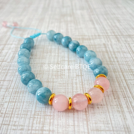 Rose Quartz & Natural Aquamarine Stone Beaded Bracelet | 8 mm