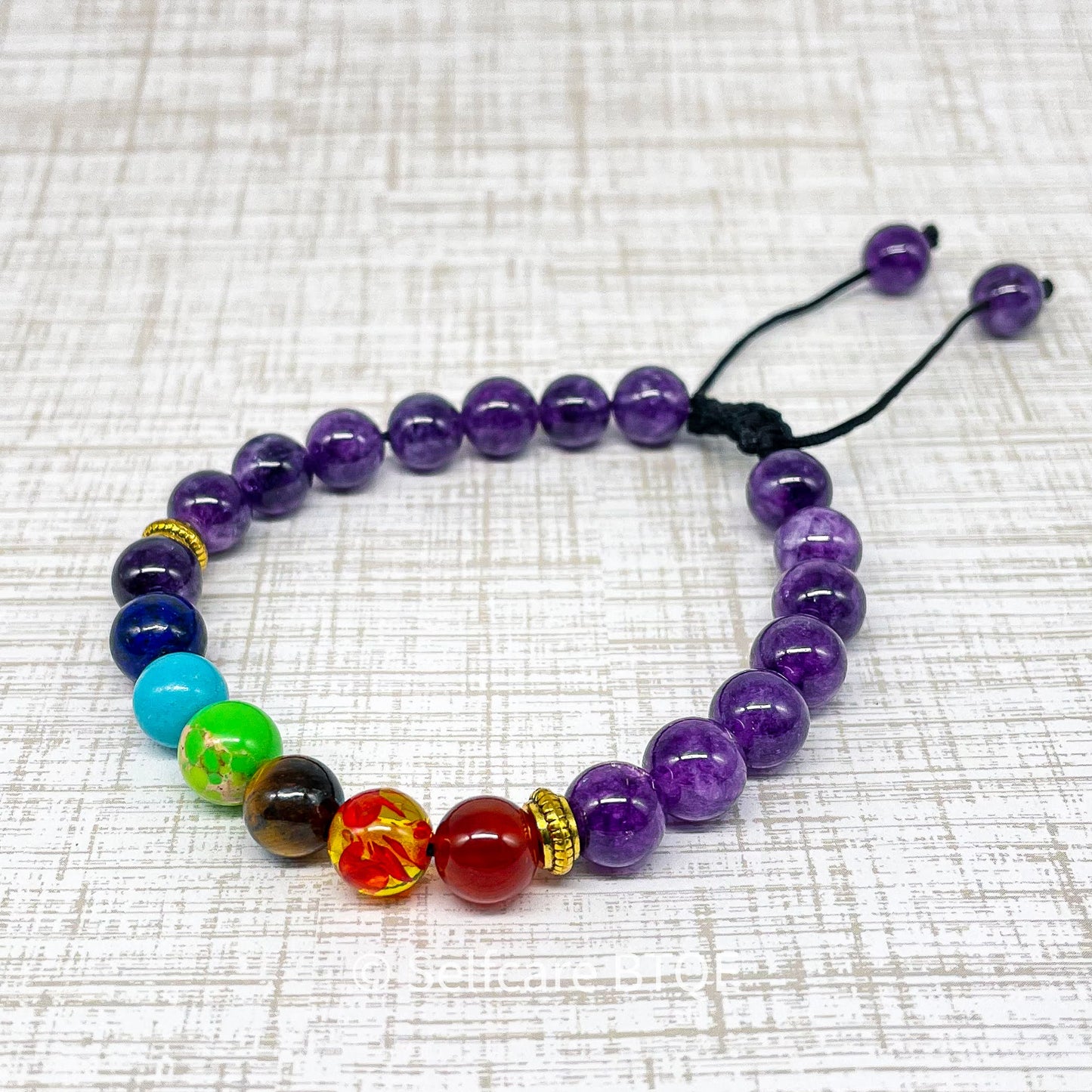 Chakra Bracelet with Amethyst Stones | 8mm