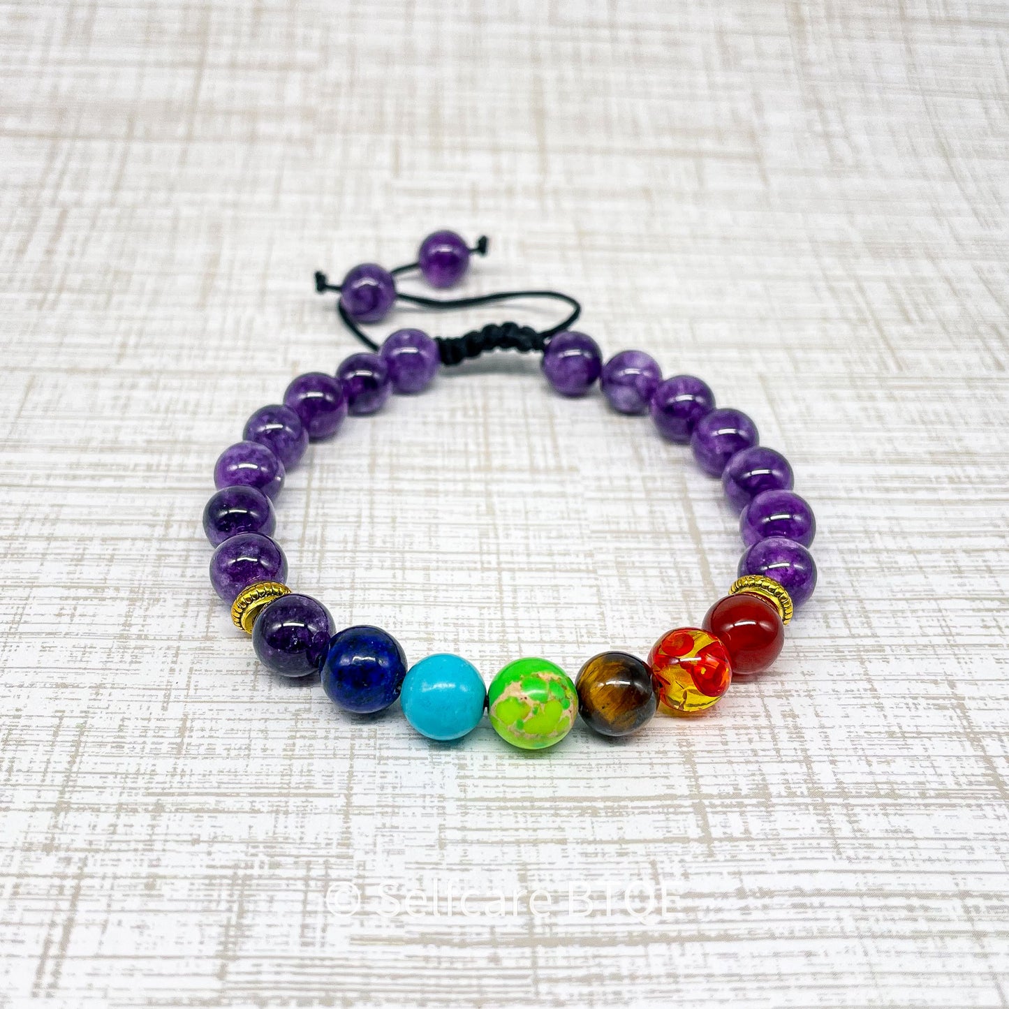 Chakra Bracelet with Amethyst Stones | 8mm