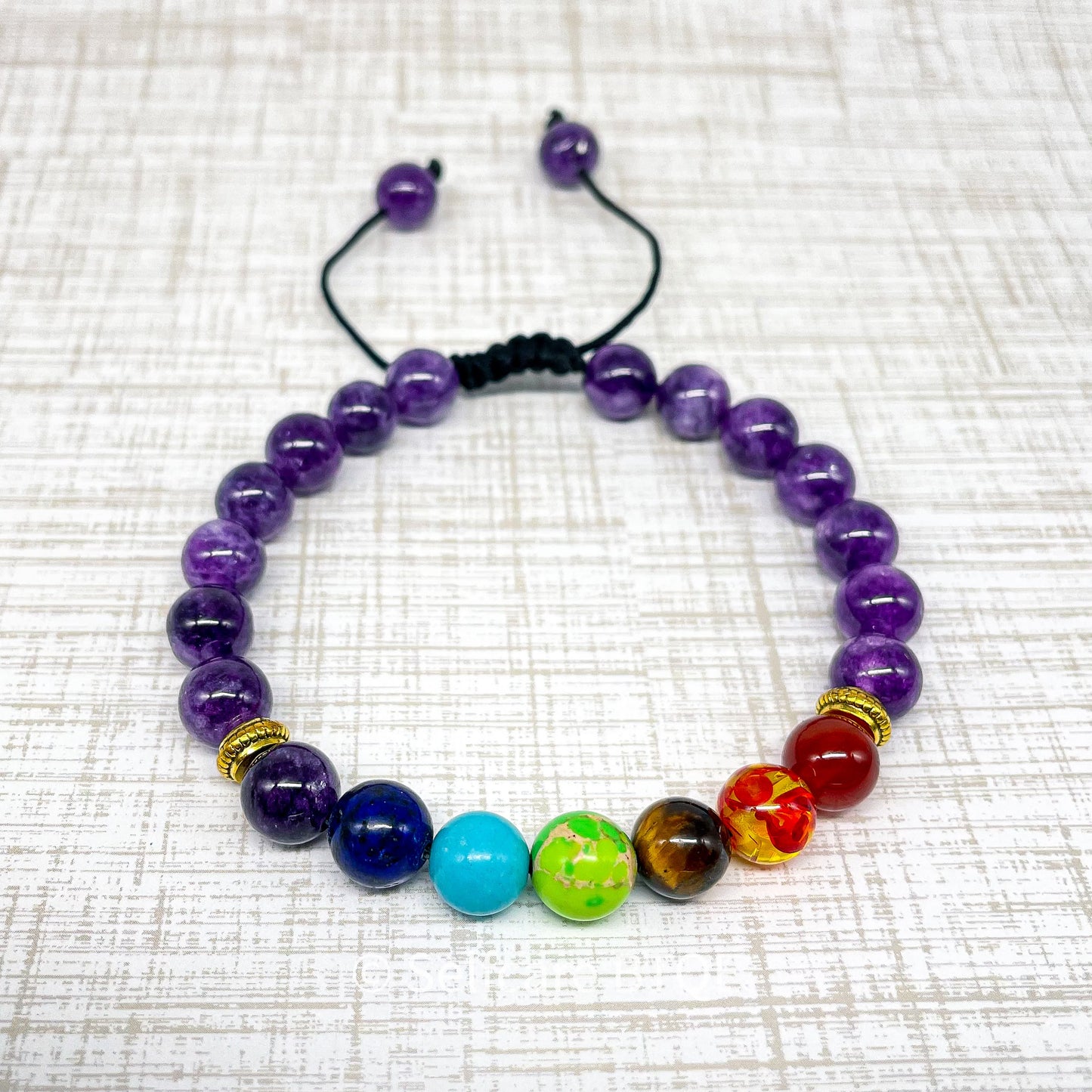 Chakra Bracelet with Amethyst Stones | 8mm