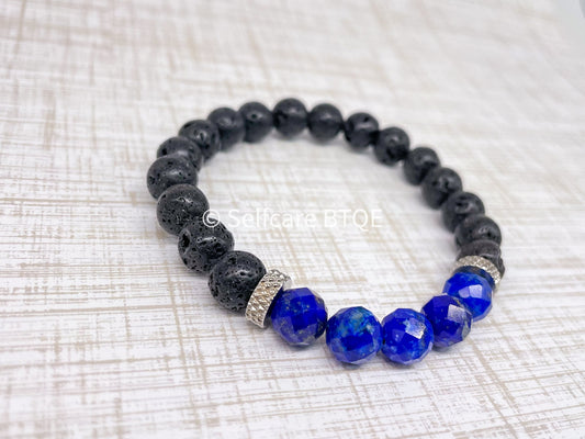 Lapis Lazuli & Black Lava Stone Bracelet | 8mm