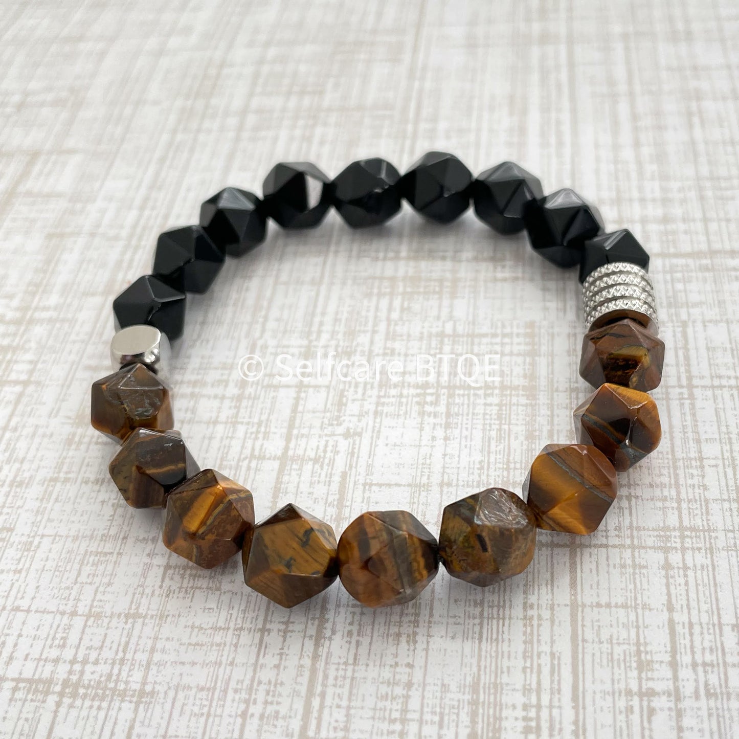 Tiger's Eye and Onyx Geometric Stones Bracelet| Mens | Women | 8mm