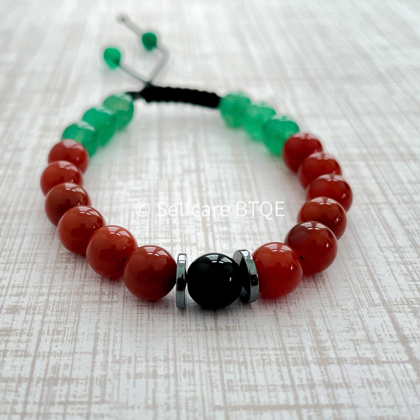 Stress Relief Beaded Bracelet with Carnelian, Green Aventurine, and Onyx stones | Mens | Women | 8mm