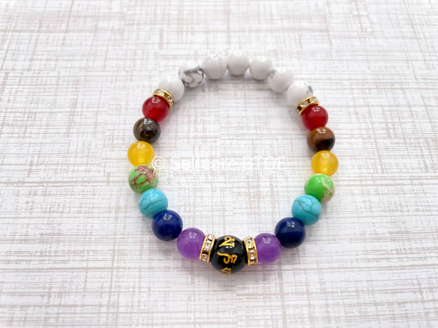 7 Chakra & Feng Shui Natural White Turquoise Stones Mandala Yoga Meditation Bracelet |8mm