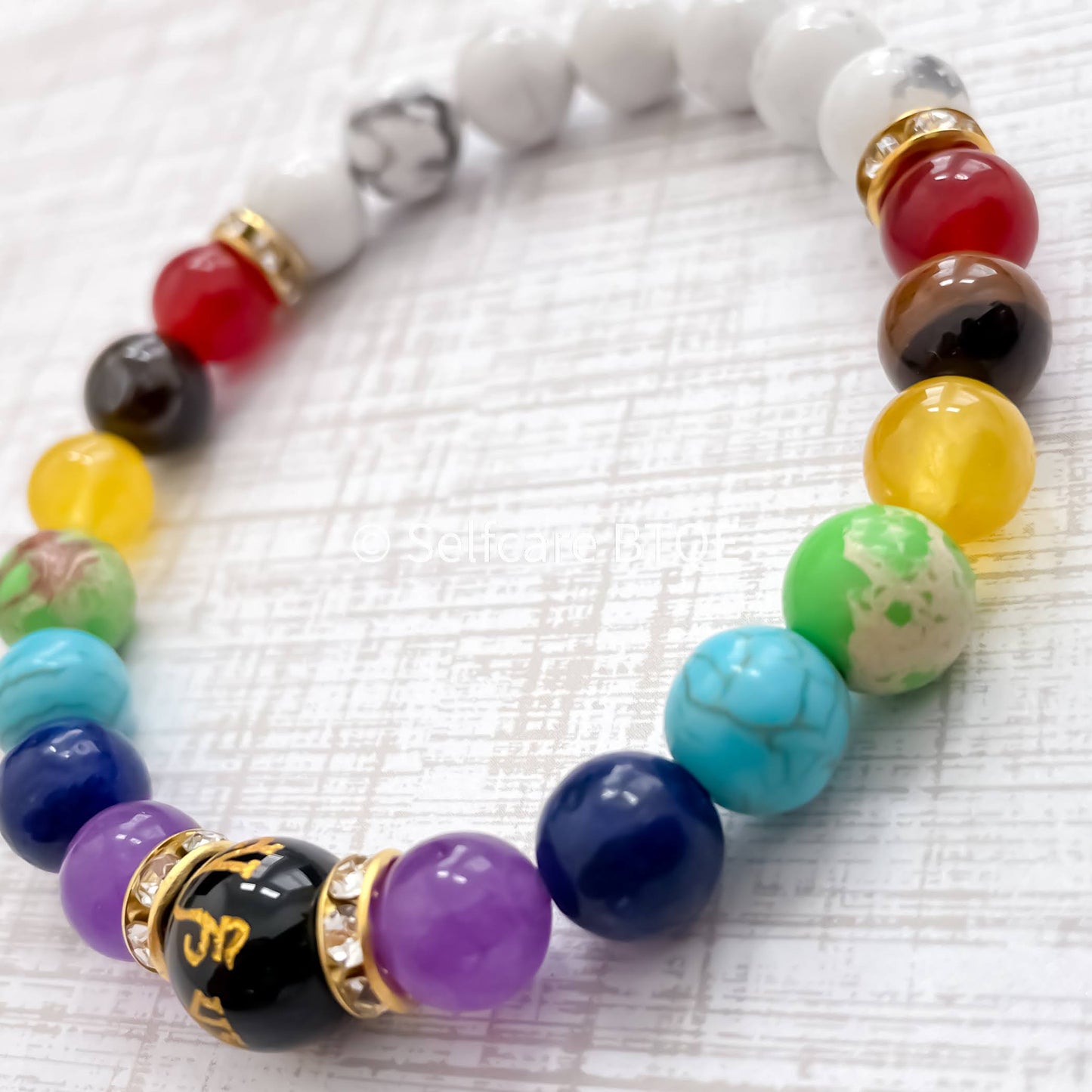 7 Chakra & Feng Shui Natural White Turquoise Stones Mandala Yoga Meditation Bracelet |8mm