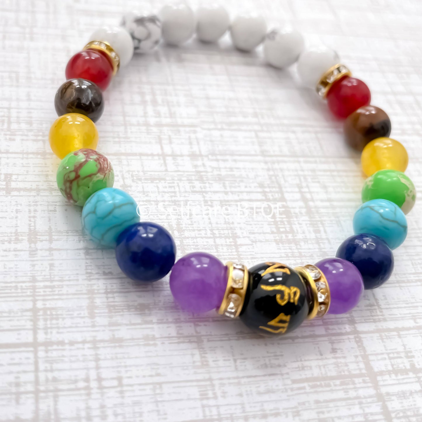 7 Chakra & Feng Shui Natural White Turquoise Stones Mandala Yoga Meditation Bracelet |8mm