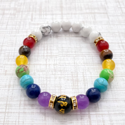 7 Chakra & Feng Shui Natural White Turquoise Stones Mandala Yoga Meditation Bracelet |8mm