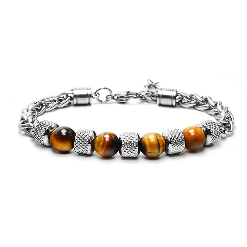 Tiger’s Eye Stone Stainless Steel Chain Bracelet