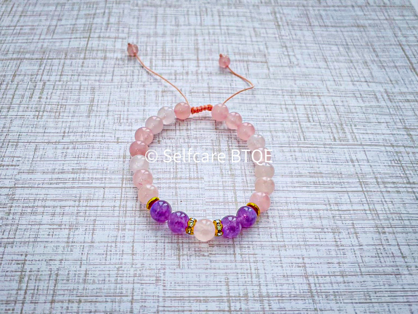Rose Quartz & Amethyst Adjustable Stone Bracelet | 8mm