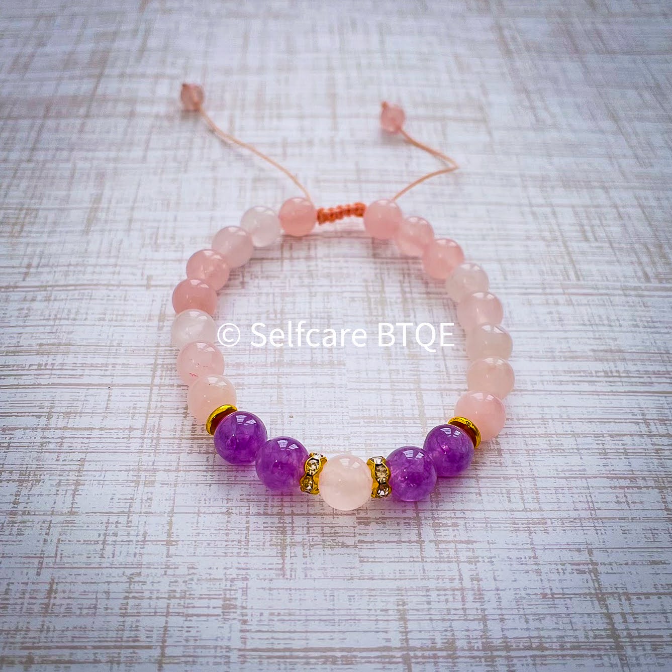 Rose Quartz & Amethyst Adjustable Stone Bracelet | 8mm