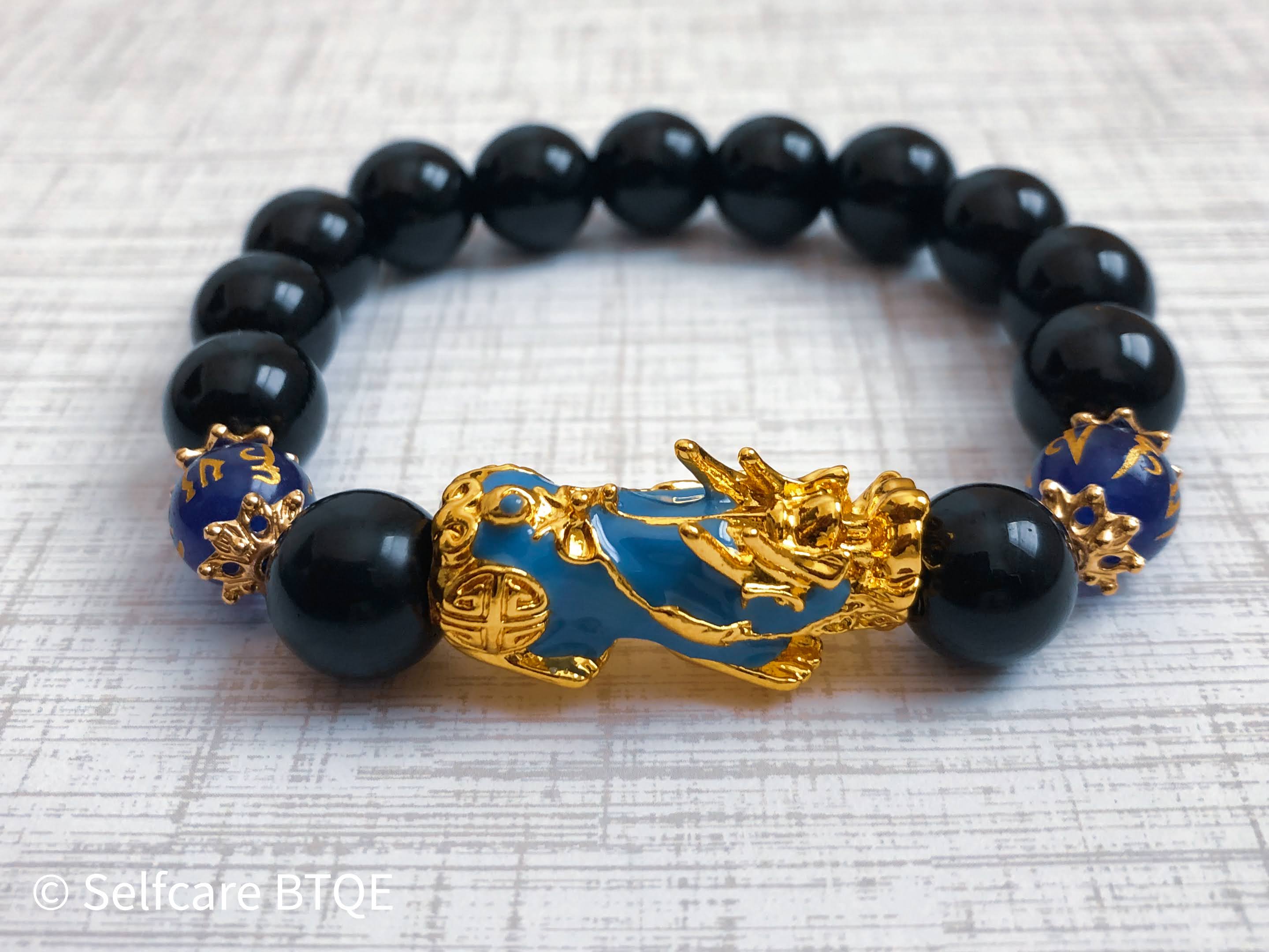 Chinese Feng Shui Black Obsidian Gold Wealth Bracelet For Men Women  Authentic Gold Pixui Piyao Lucky
