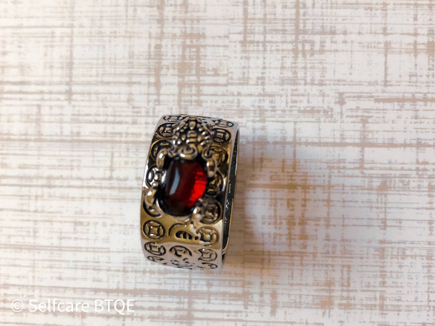 Feng Shui Pixiu Mantra Red Garnet Stone Ring