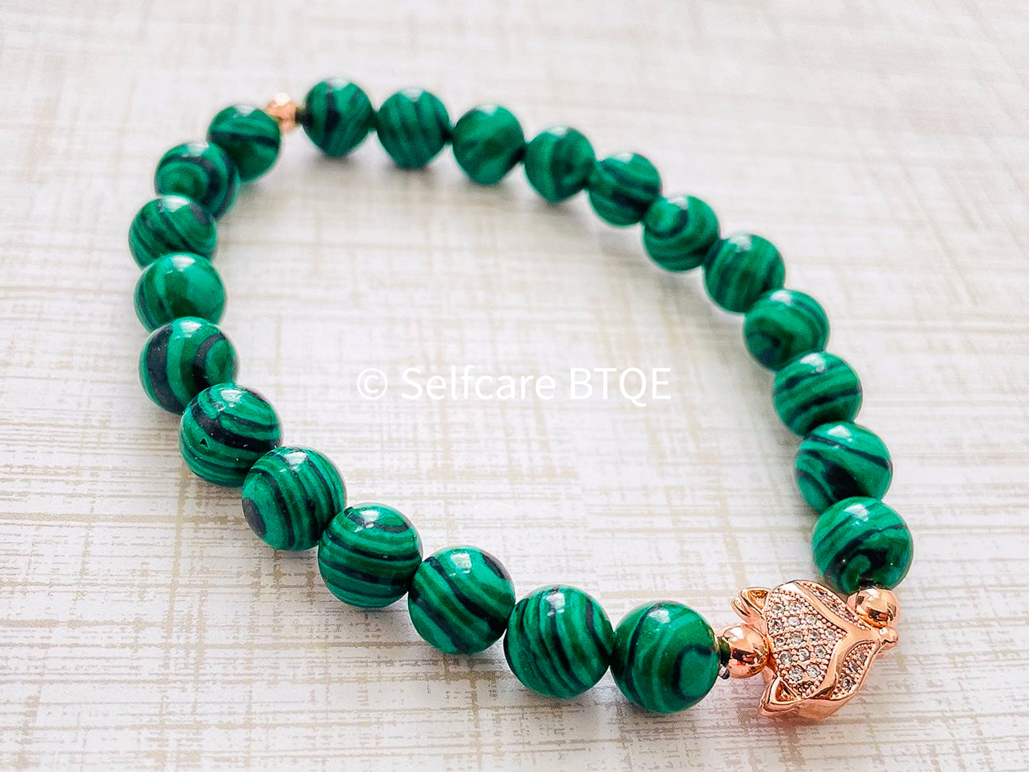 Malachite Bracelet with Rose Gold Fox Charm | 8mm