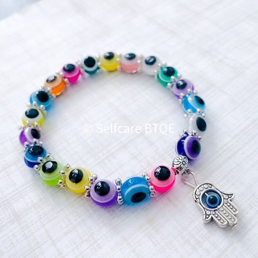 Evil Eye Bracelet | Mal de Ojo with Rainbow Beads