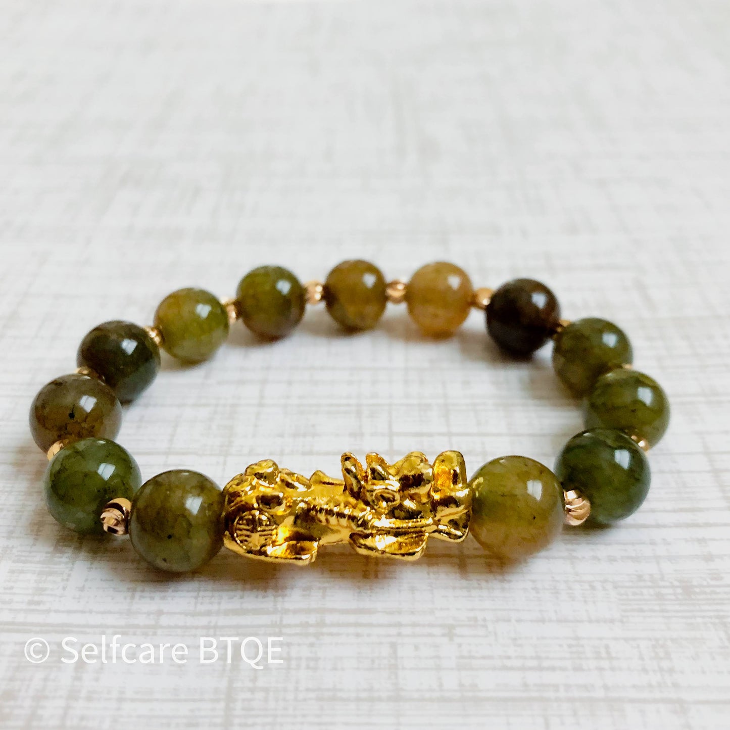 Feng Shui Jade in Olive Green stones Attract Wealth & Good Luck Bracelet