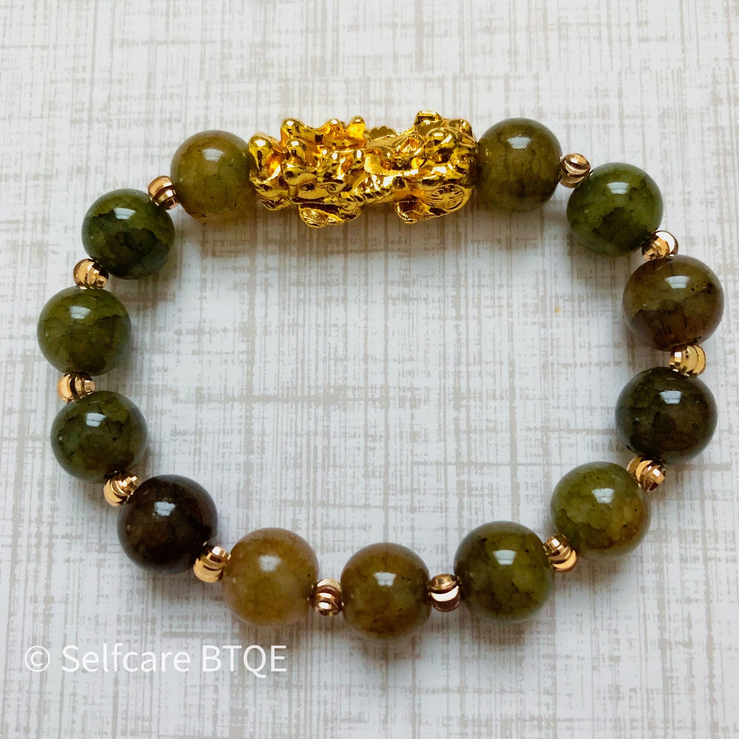 Feng Shui Jade in Olive Green stones Attract Wealth & Good Luck Bracelet