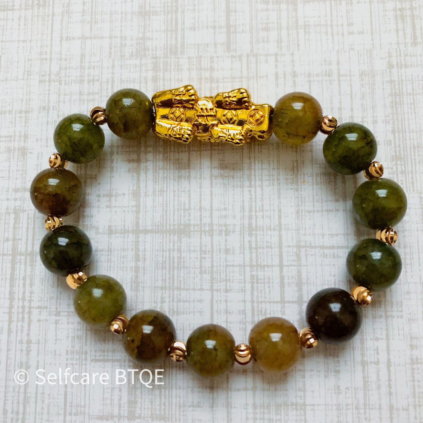 Feng Shui Jade in Olive Green stones Attract Wealth & Good Luck Bracelet