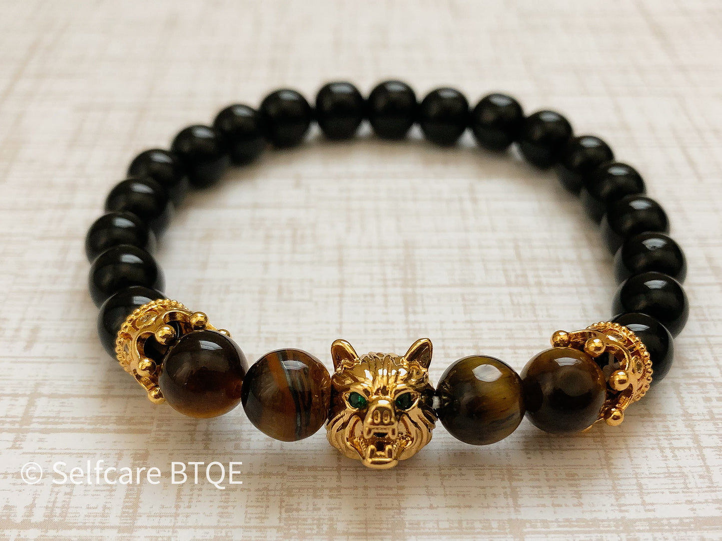 The Wolf - Pure Spirit Black Onyx Tiger Eye Stone Beaded Bracelet