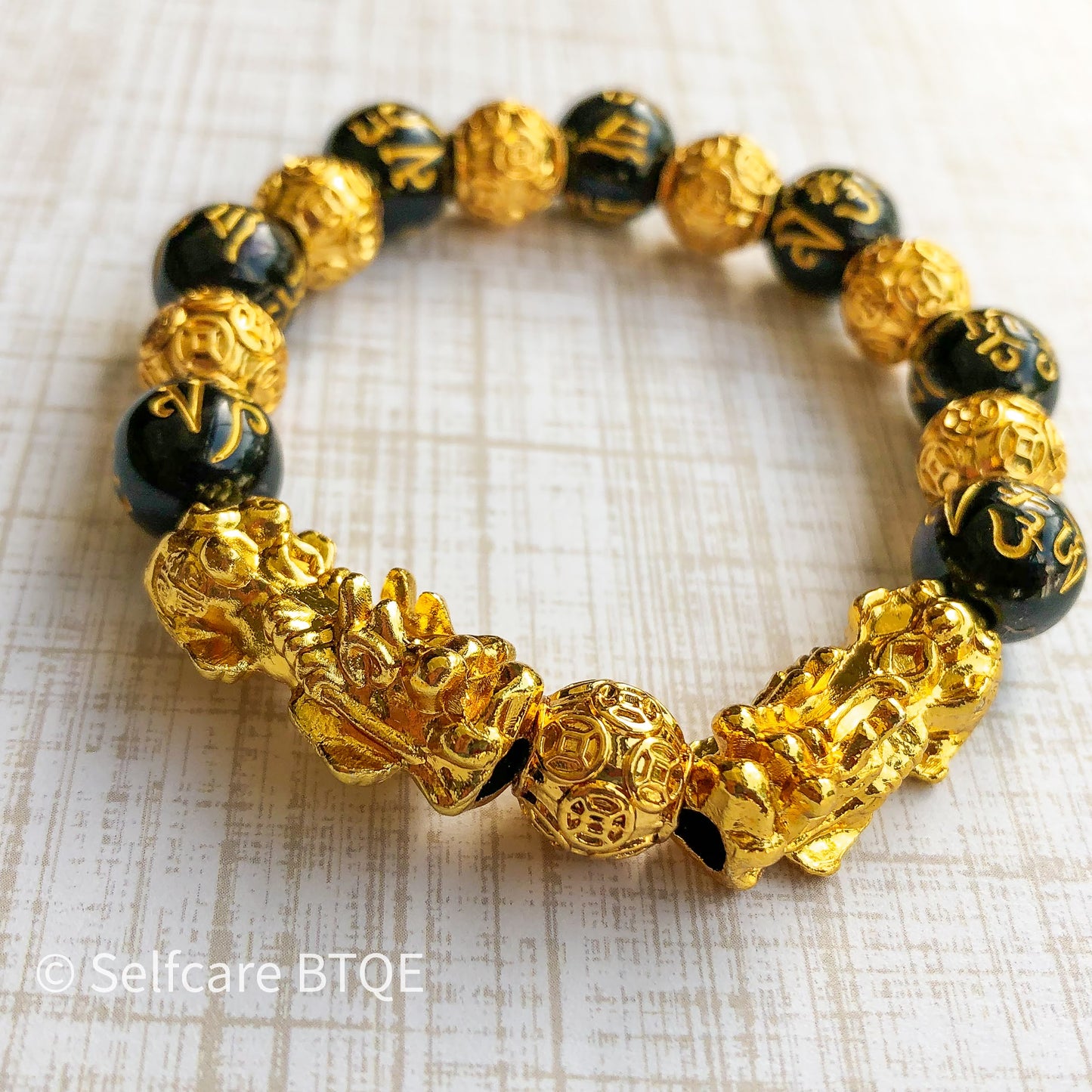 The Double Wealth Pixiu Bracelet | Dual Pixiu & Six Word Mantra | Wealth · Fortune · Abundance | 8mm