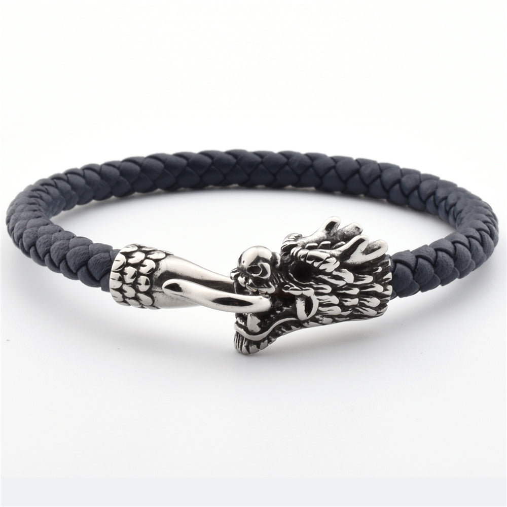 Power Leather Bracelet with Dragon Clasp