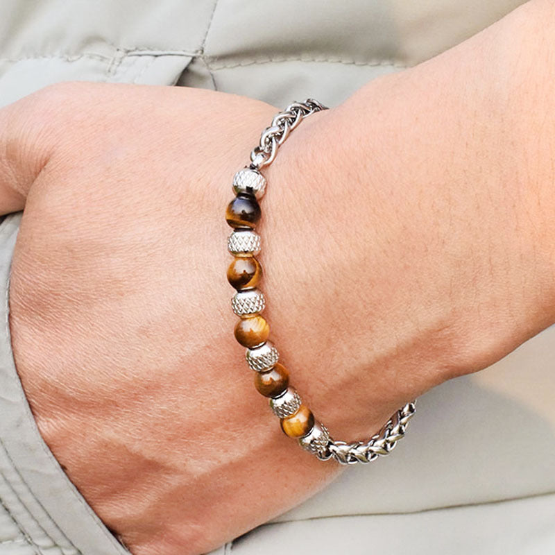 Tiger’s Eye Stone Stainless Steel Chain Bracelet