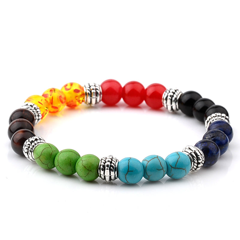 Muti-color 7 Chakra Healing Balance Malachite Beaded Bracelet
